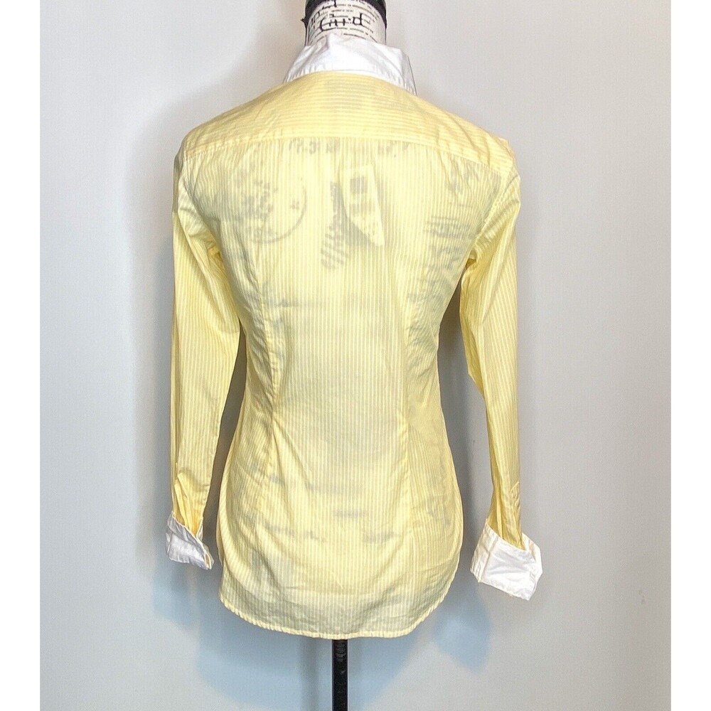 GAP Fitted Flip Cuff Boyfriend Shirt Womens 0 Yellow Striped Button Front Masc - Picture 5 of 7